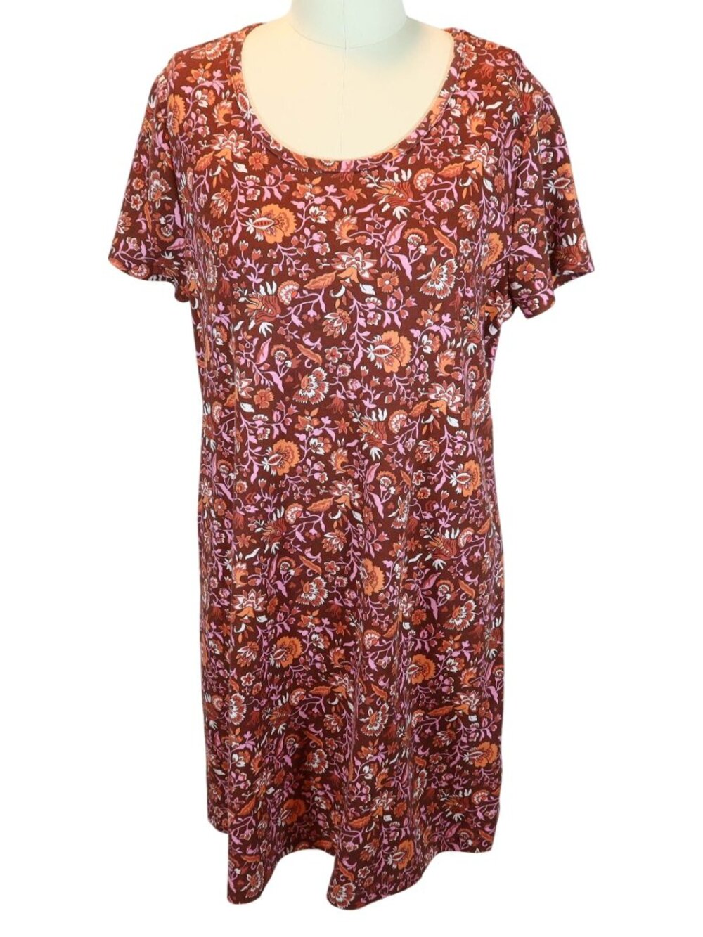 LANDS END Floral Short Sleeve T Shirt Dress Size Mp Casual Summer Beach Preppy